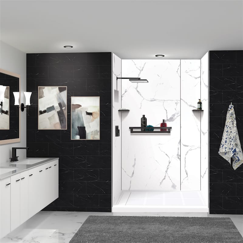 Transolid K-J30-SSC Shower Shelf Kit 30-in Jocelyn Grab Bar Shelf and 2 Corner shelves - 30x4x3 - Matte Black