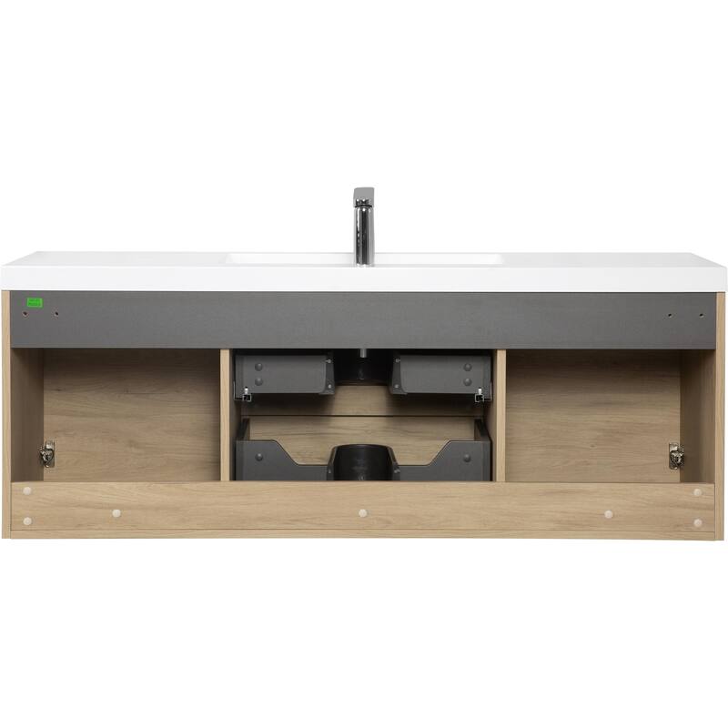 Modern Wall-Mounted Bathroom Vanity with White Solid Surface Top