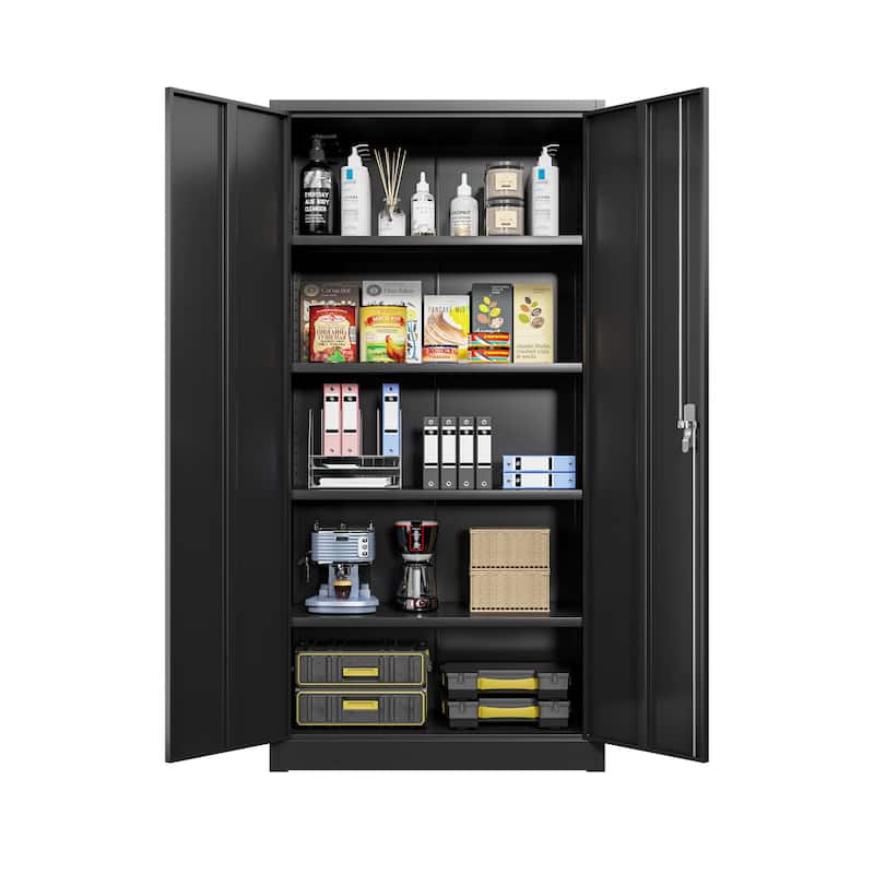 Metal Garage Storage Cabinet with Locking Doors and Adjustable Shelves - Black