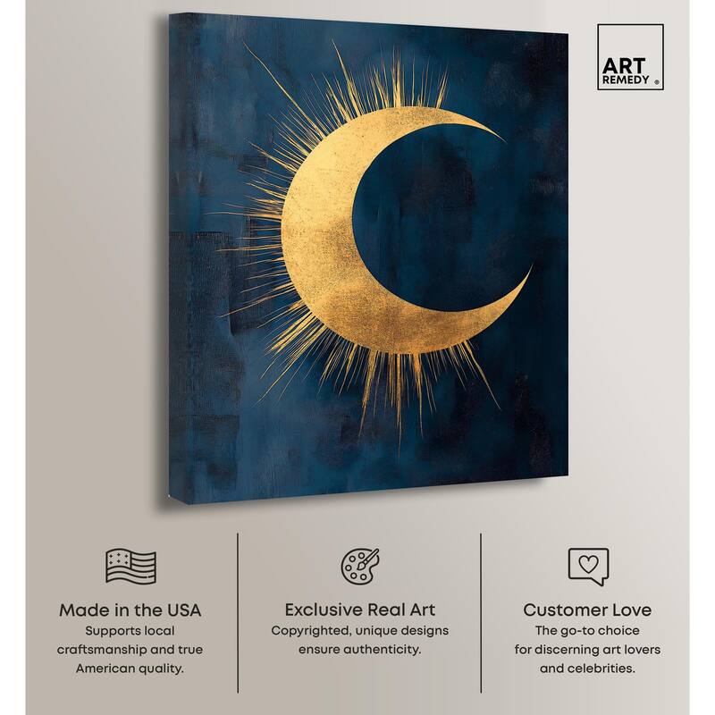 Gold Moon on Indigo Canvas by Art Remedy, Gallery Wrapped