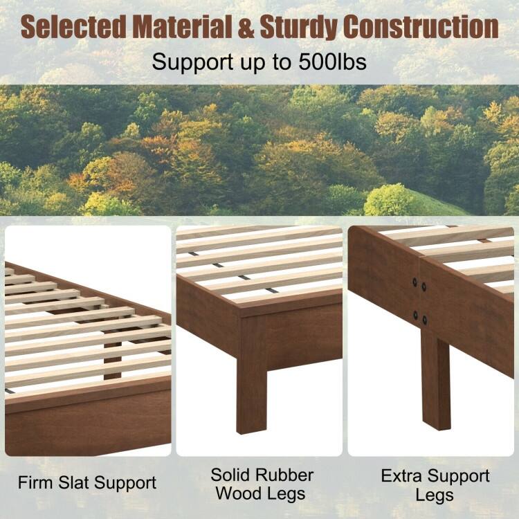 Twin Size Platform Bed Frame with Rubber Wood Leg