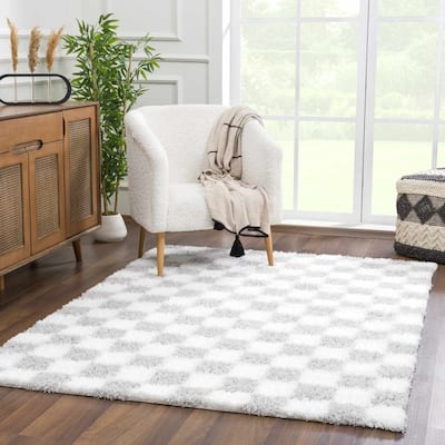 Hauteloom Atira Living Room, Bedroom Area Rug - Contemporary - Plush Pile - Light Gray,Cream - 7'10" x 10'3"