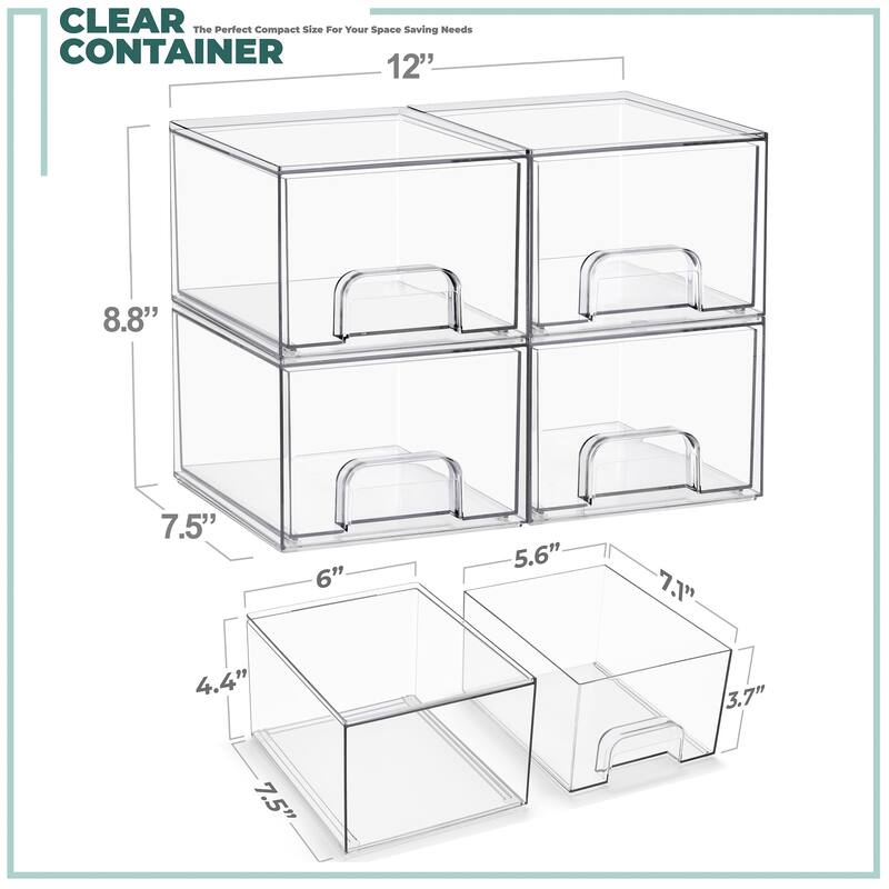 Sorbus Wide Stackable Acrylic Storage Drawers, Clear Plastic Organizer Bins for Baby Bottles, Bathroom, & Kitchen Organization