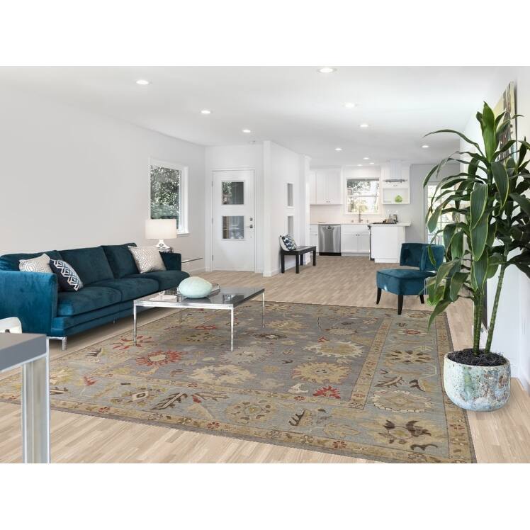 Hand Knotted Oriental 100% Wool Carpet Transitional All-Over Greys & Charcoal Oushak Area Rug - 10' 5'' X 8' 3''