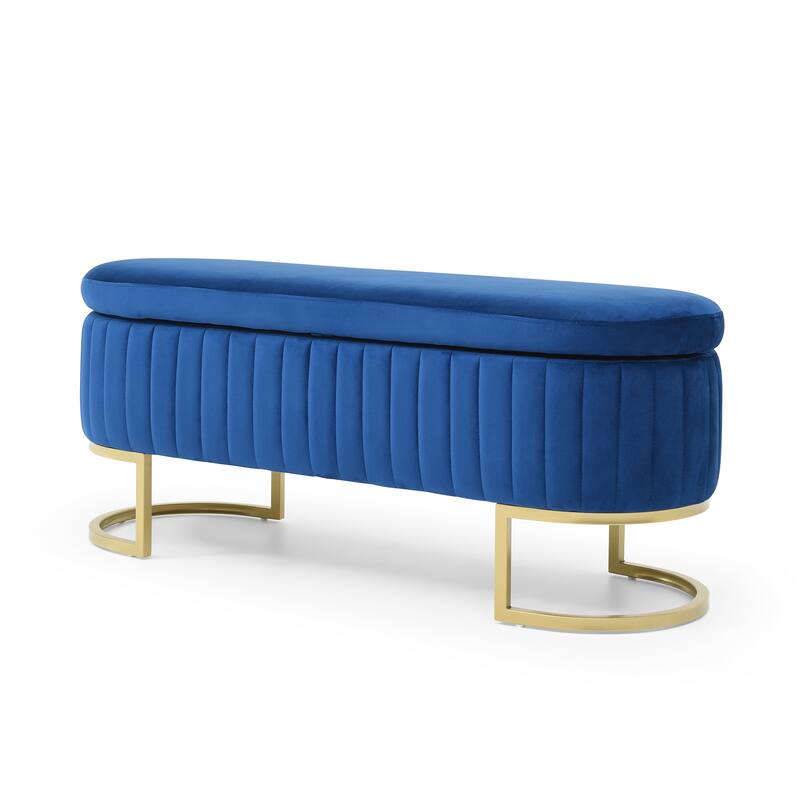 Storage Bench Bedroom Bench, Velvet Oval Upholstered End of Bed Bench with Golden Metal Legs,50"Modern Storage Ottoman Bench