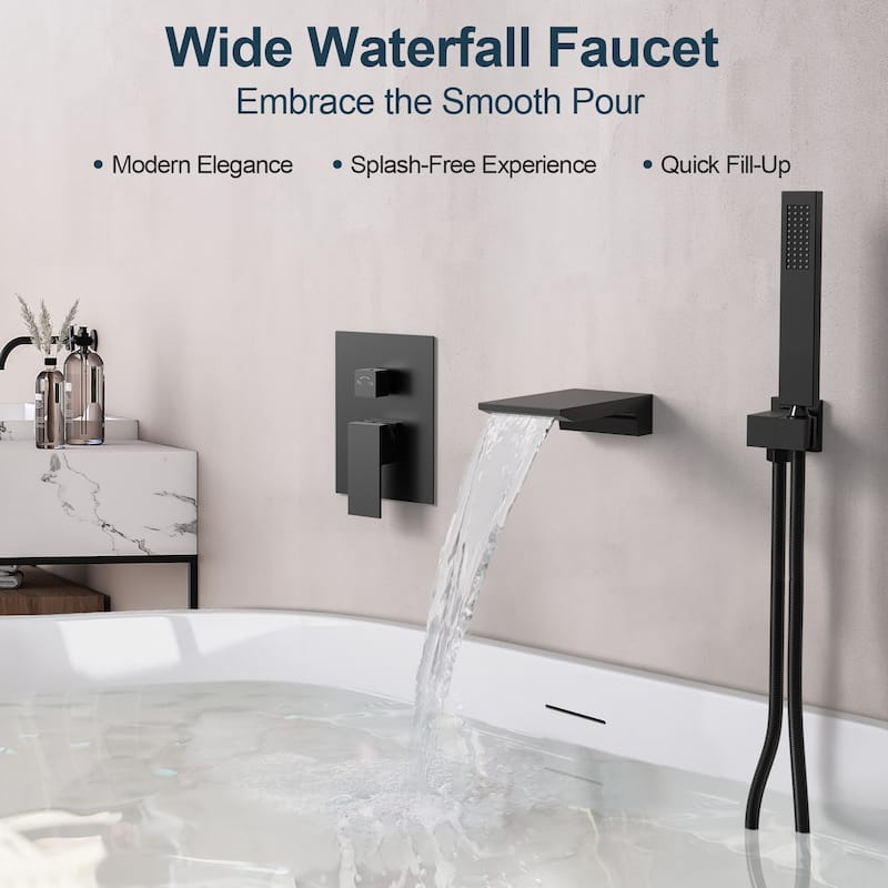 GRANDJOY Shower Faucet set Wall Mount Waterfall Tub Spout and Hand Shower Combo