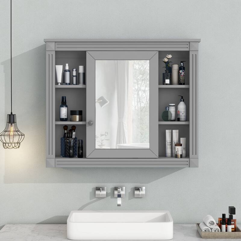 35'' x 28'' Wall Mounted Bathroom Medicine Cabinet - 35" x 7" x 29" - Grey