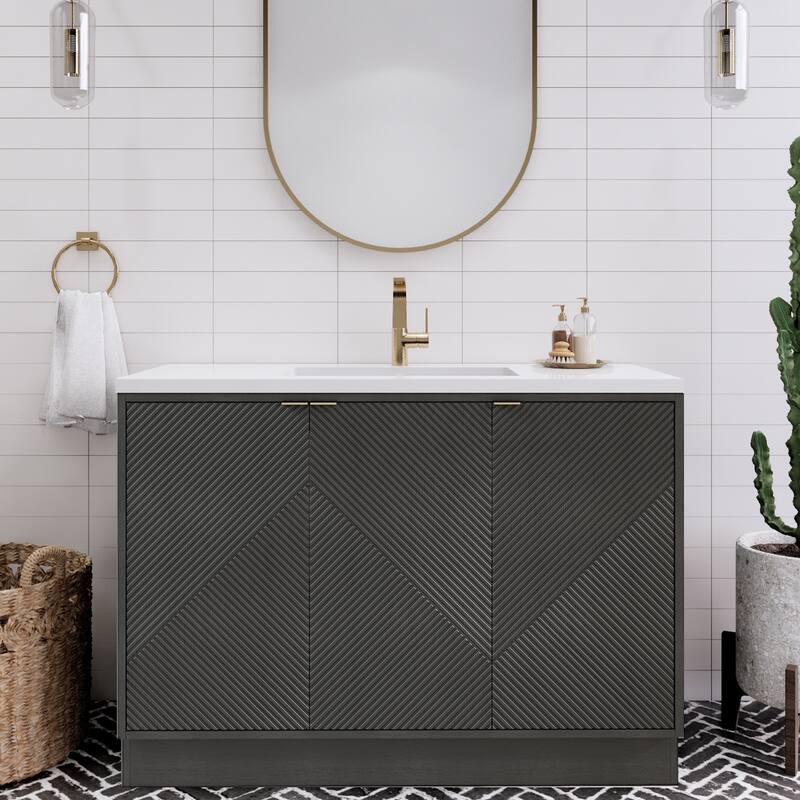 Milano 48" Freestanding Bathroom Vanity with White Acrylic Sink - 47.24" x 19.49" x 35.46'' - Black