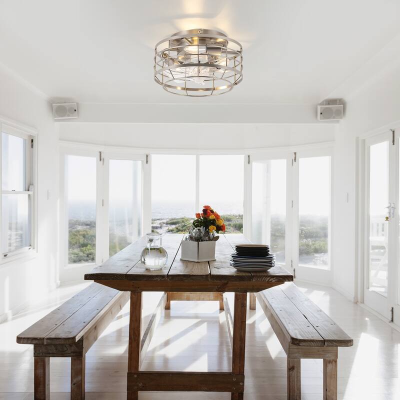 12" Low Profile Enclosed Cage Ceiling Fan with Light and Remote