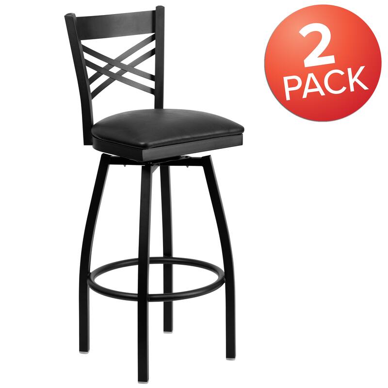 2 Pack ''X'' Back Swivel Metal Barstool - 16.5"W x 20.5"D x 44.5"H - 16.5"W x 20.5"D x 44.5"H