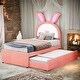 preview thumbnail 17 of 30, Twin/Full Size Upholstered Platform Bed Rabbit-Shaped Headboard with Embedded LED Lights and 3 Drawers Twin - Pink