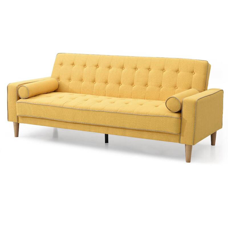 Flared Arm Tufted Straight Sofa with Bolster Pillows - 85" - Yellow