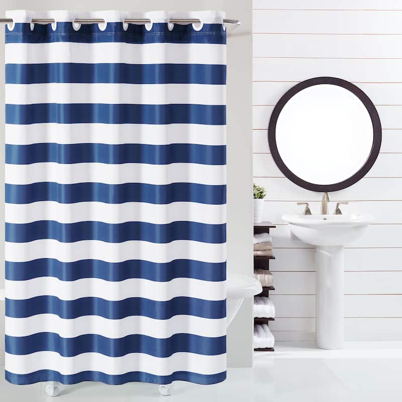 Hookless Cabana Stripe 3-in-1 Shower Curtain with Flex-on Rings & PEVA Liner - Navy