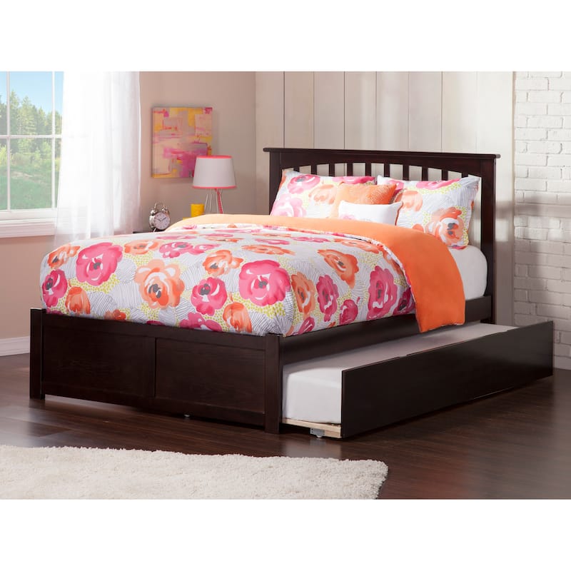 Mission Full Platform Bed with Footboard and Full Trundle Bed - Espresso