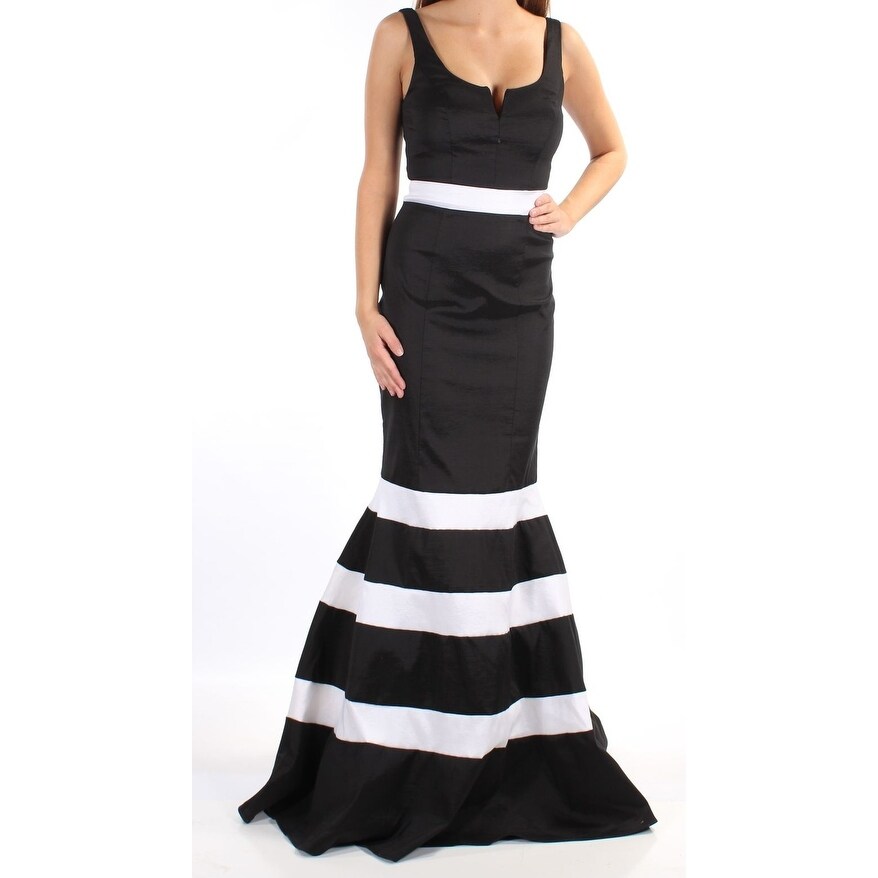 black and white striped ball gown