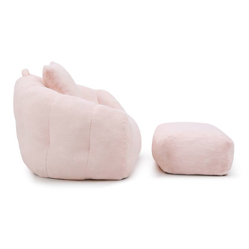Faux Fur Bean Bag Chair with Ottoman, Giant Bean Bag Chairs for Adults, Shell-Shaped Lounge Floor Sofa with Filler