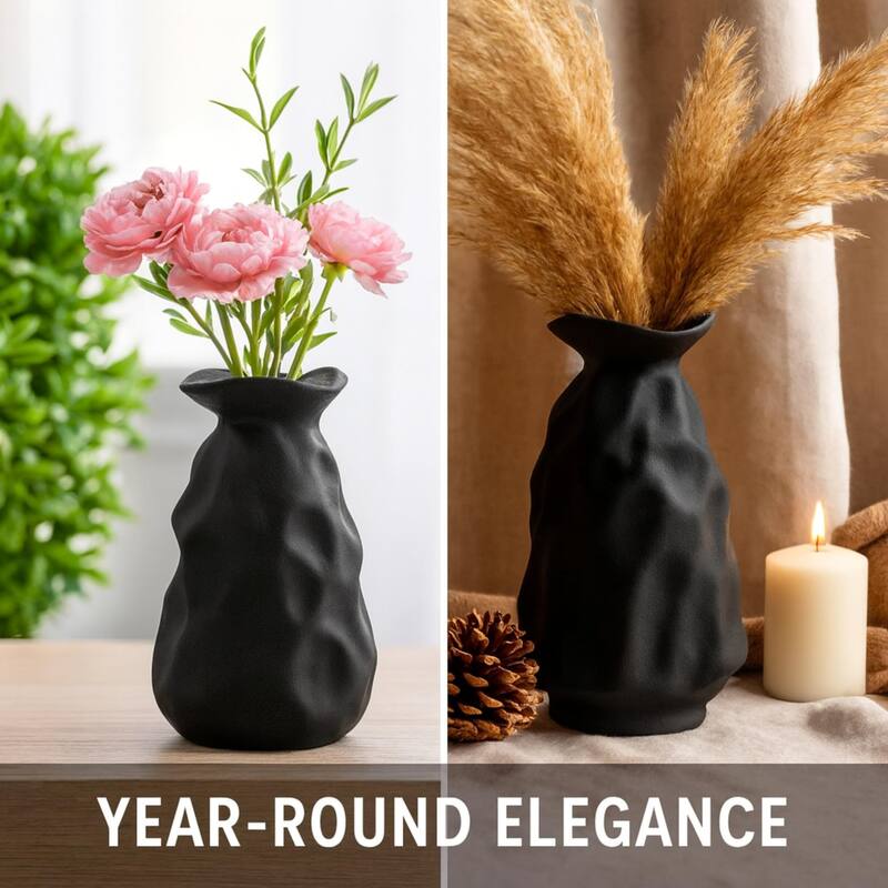 ARIA HOME Black Paper Bag Inspired Ceramic Vases Unique Modern Set of 2