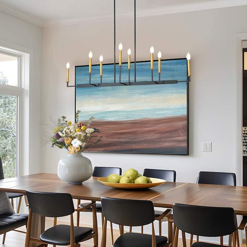 Modern Transitional 8-Light 48-inch Metal Island Chandelier Bare Bulb Dining Room Pendant - 48.4"W x 11.8"D x 19.5"-69.5"H