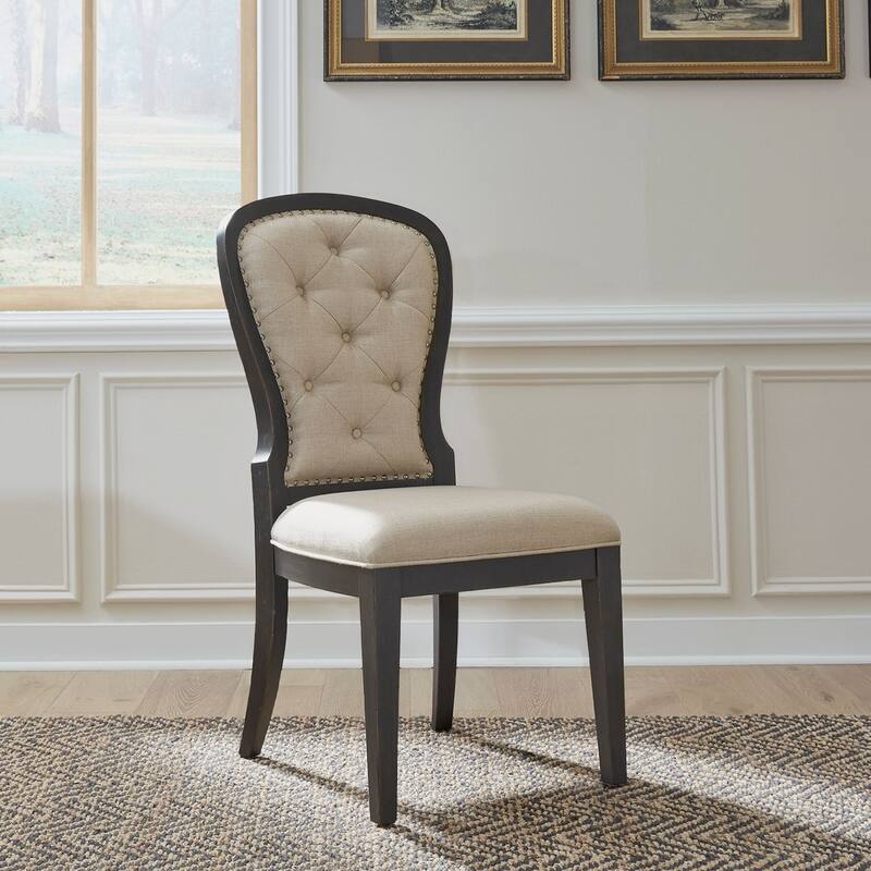 Americana Farmhouse Upholstered Tufted Back Side Chair (Set of 2) - Black