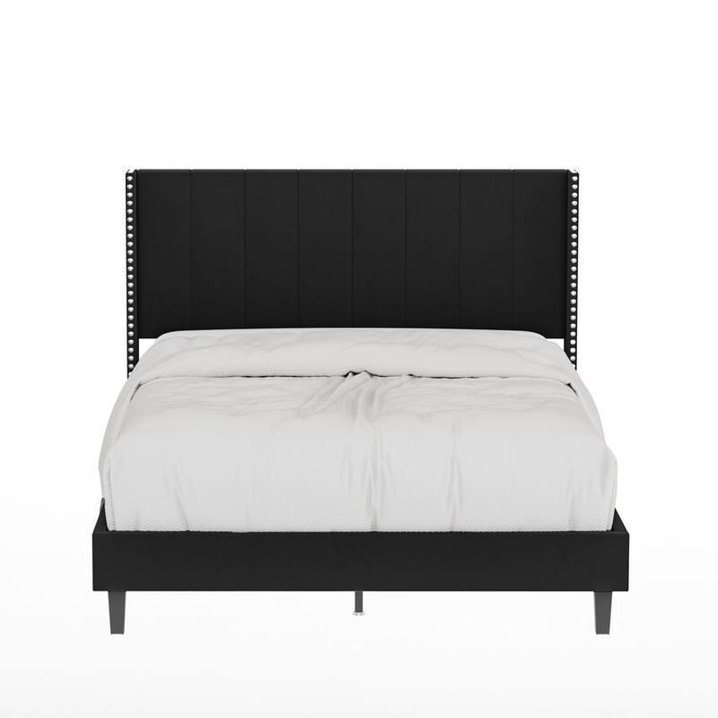 Queen Tufted Upholstered Bed Velvet Bed Frame Platform with Headboard/No Box Spring Required