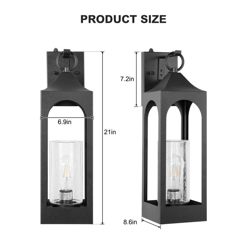 1-Light Matte Black Finish Outdoor Wall Light with Clear Seeded Glass