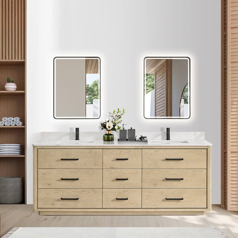 Porto Bath Vanity with White Quartz Stone Top and Mirror