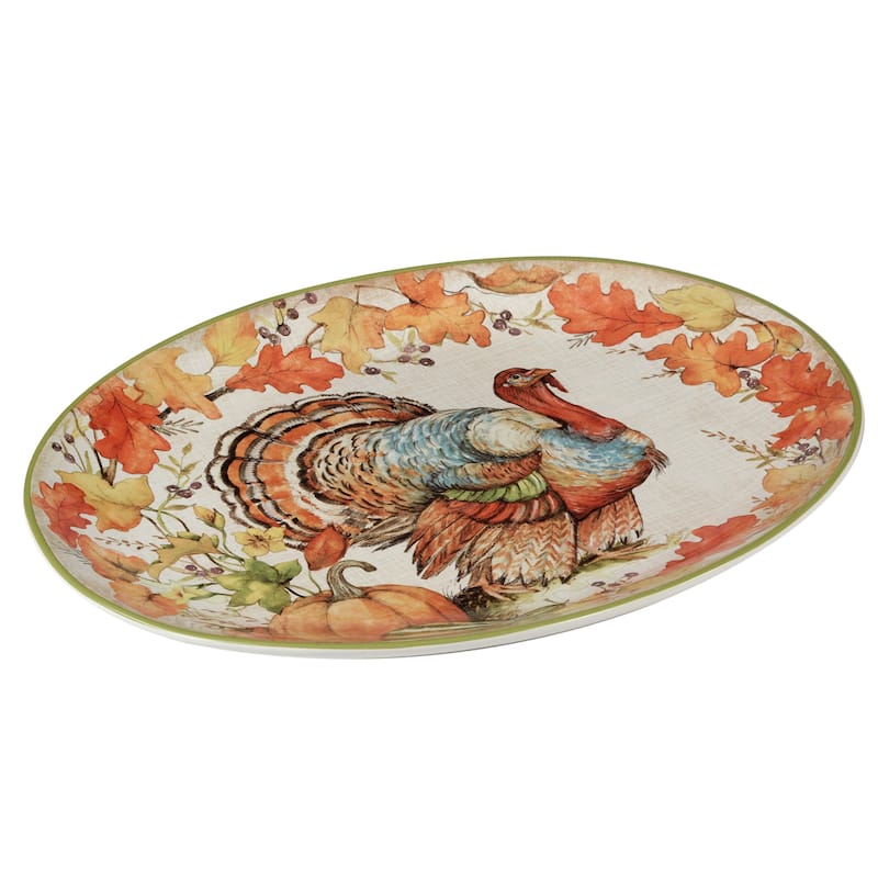 Certified International Autumn Breeze Oval Turkey Platter, 16" X 12" - 16" x 12" x 1.25"