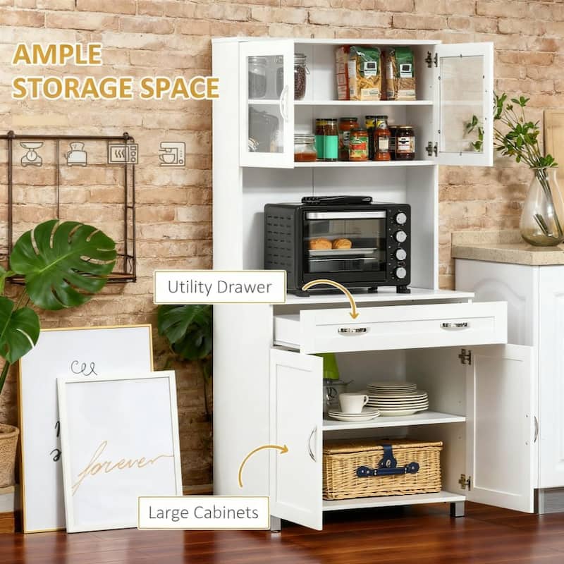 67" Modern Pantry, Wood Kitchen Storage Cabinets with Adjustable Shelves & Drawer, Tall Freestanding Cupboard for Dining Room