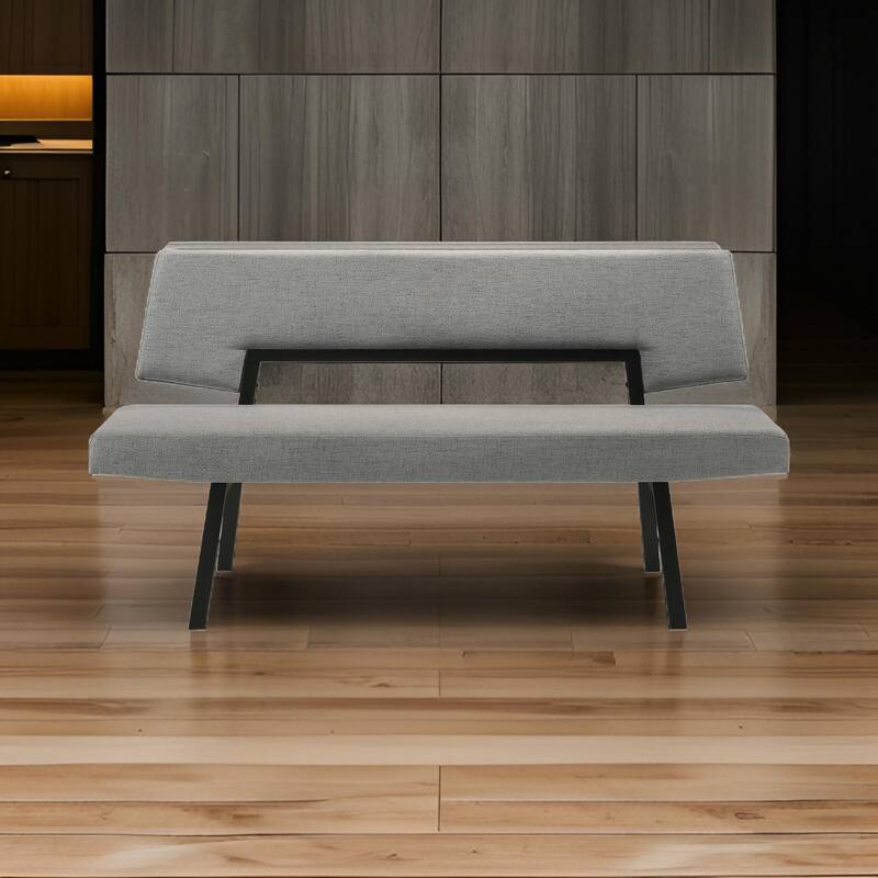 Yumi 63 Inch Dining Bench, Seat and Back with Charcoal Gray Fabric, Black