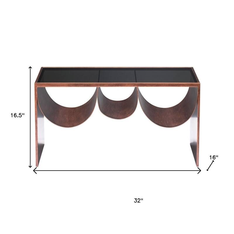 HomeRoots 32" Black and Copper Mirrored Glass and Steel Solid Coffee Table - 32.00 in. x 16.50 in. x 16.00 in.