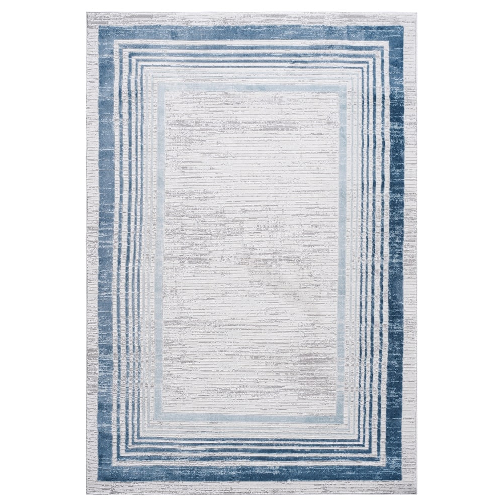 MARFI Collection Blue / Ivory / Bordered Non-Shedding Area Rug