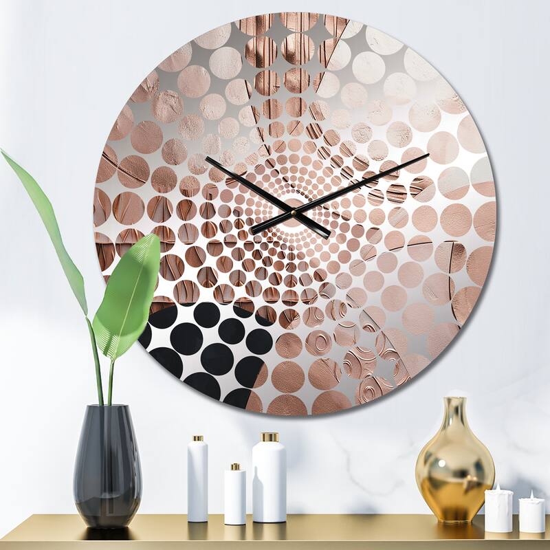 Designart "Rosegold Half Circles Boho I" Gold Abstract Clocks Modern Oversized Wall Clocks For Bedroom - 23 In. Wide x 23 In. High