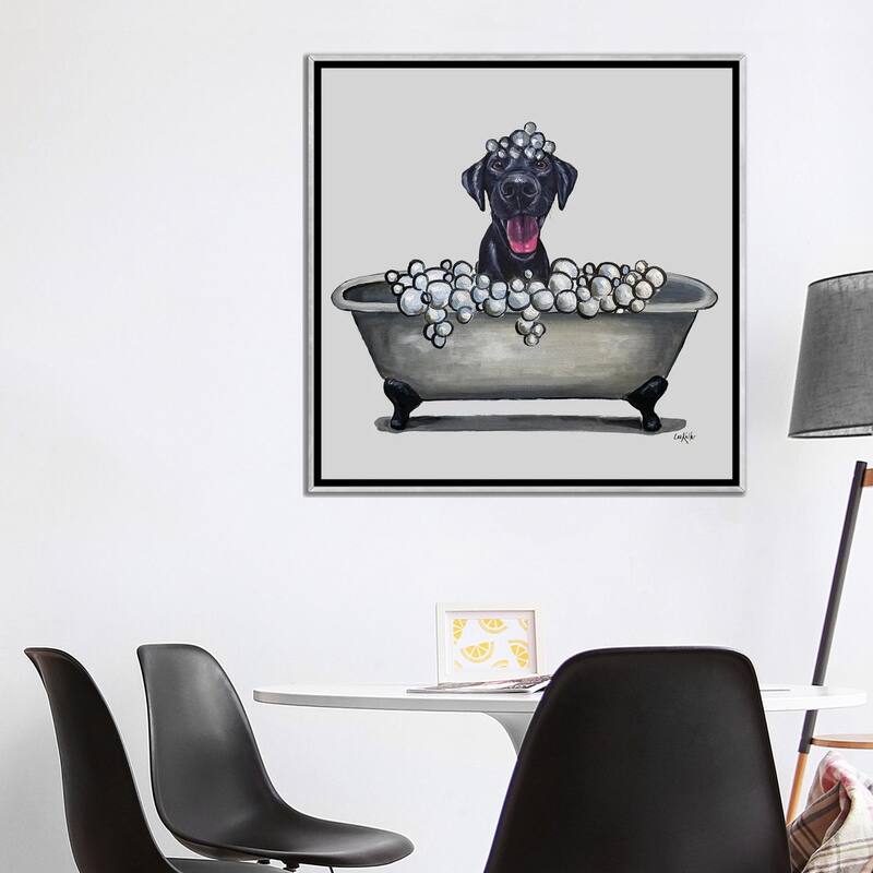 iCanvas "Dogs In The Tub Series, Black Lab In Bathtub" by Hippie Hound Studios Framed