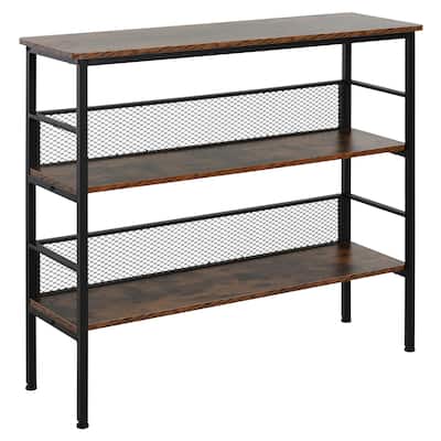 3-Tier Console Table Industrial Style Storage Metal Wooden Shelf with a Robust Multi-Functional