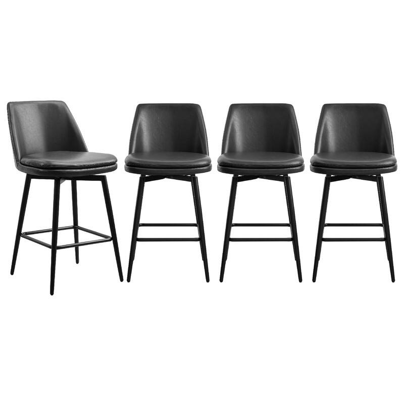 Ariel Counter Height Swivel Barstool Set - Set of 4 - Black Faux Leather - Counter Height