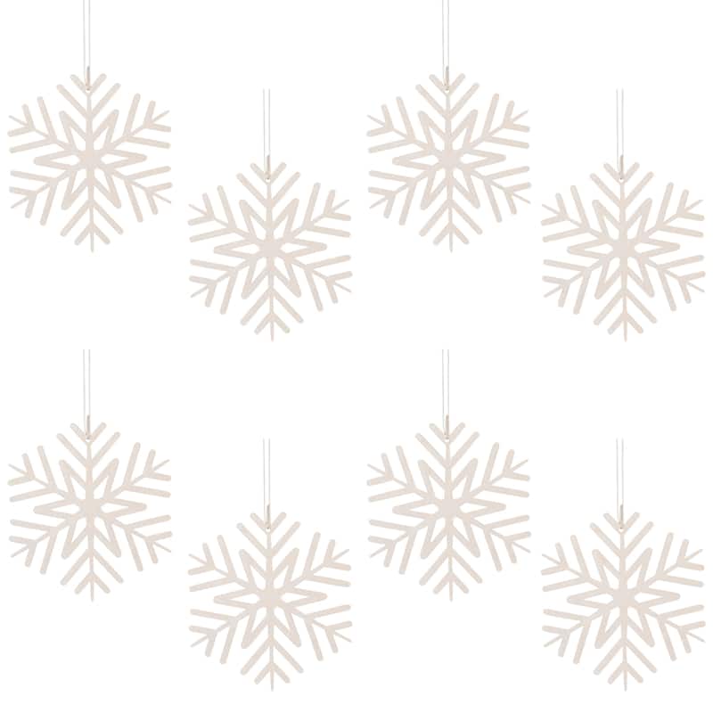 Cut-Out Snowflake Wooden Christmas Ornaments - 5" - Set of 8
