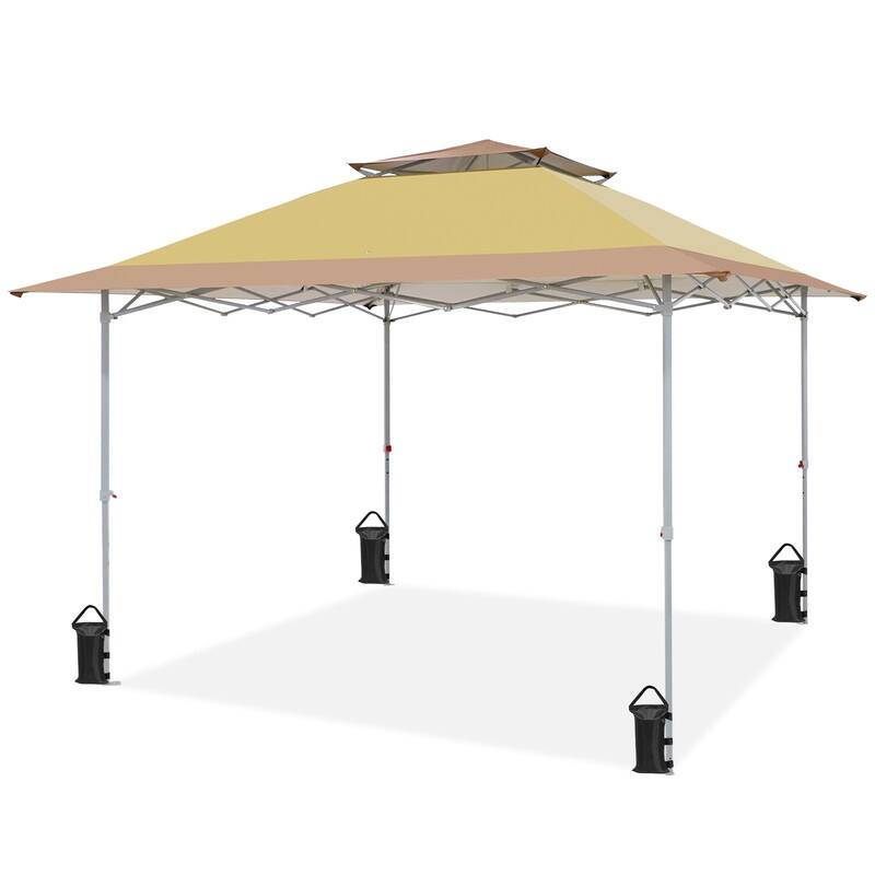 EAGLE PEAK 12x12 Pop up Canopy Tent, Easy Set up Folding Shelter with Auto Extending Awning 144 Square Feet Sun Shade, Beige - Beige