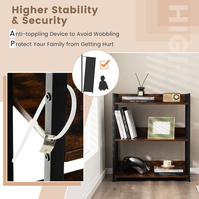 Gymax 3-Tier Industrial Bookshelf Storage Shelf Display Rack w/