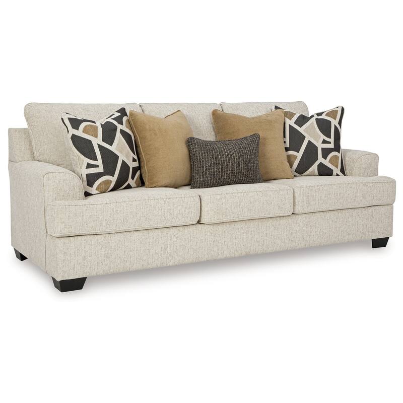 Burgess Sofa, Quartz Beige Polyester, 5 Accent Throw Pillows, 97 Inch