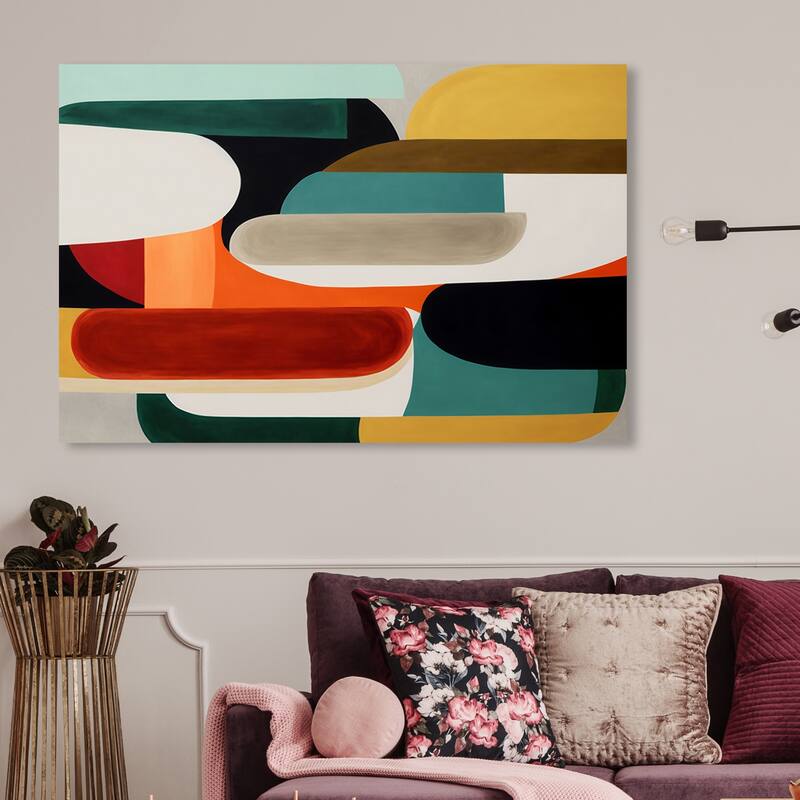 Wynwood Studio Canvas Abstract Ruckus Blue and Teal Mid-Century Modern Wall Art Canvas Print - 30 x 45