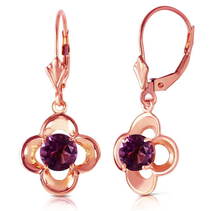 1.1 Carat 14K Solid Gold Amethyst Flower Bloom Gemstone Earrings - Rose