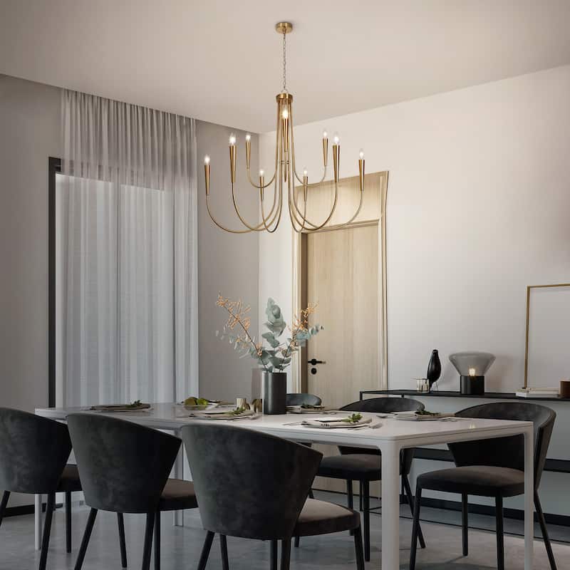Mid-Century Modern 9-Light Gold 41.3 IN Chandelier Classic Hanging Light for Living Dining Room - D41.3" x H40.1"