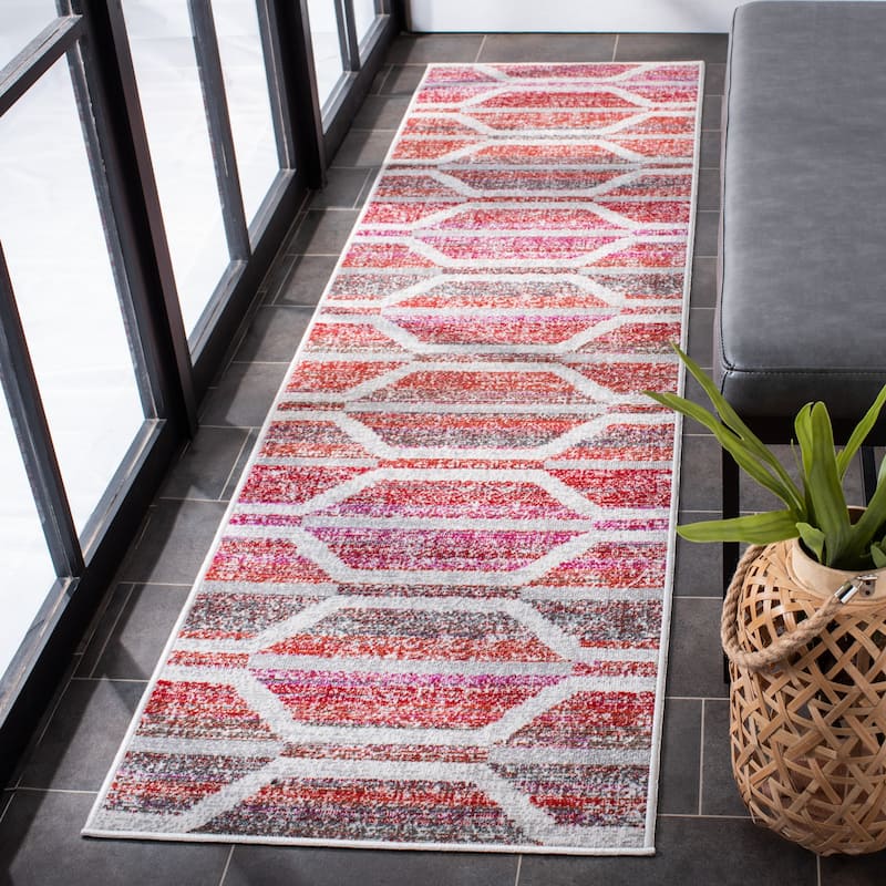 SAFAVIEH Montage Fredy Indoor/ Outdoor Waterproof Patio Backyard Rug - 2'3" x 8' Runner - Red/Ivory
