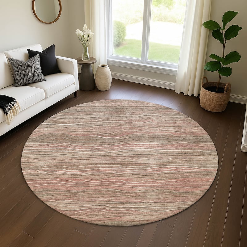 Premium Washable Super Soft Contemporary Stripe Mayfield Rug - Mocha - 8' x 8'