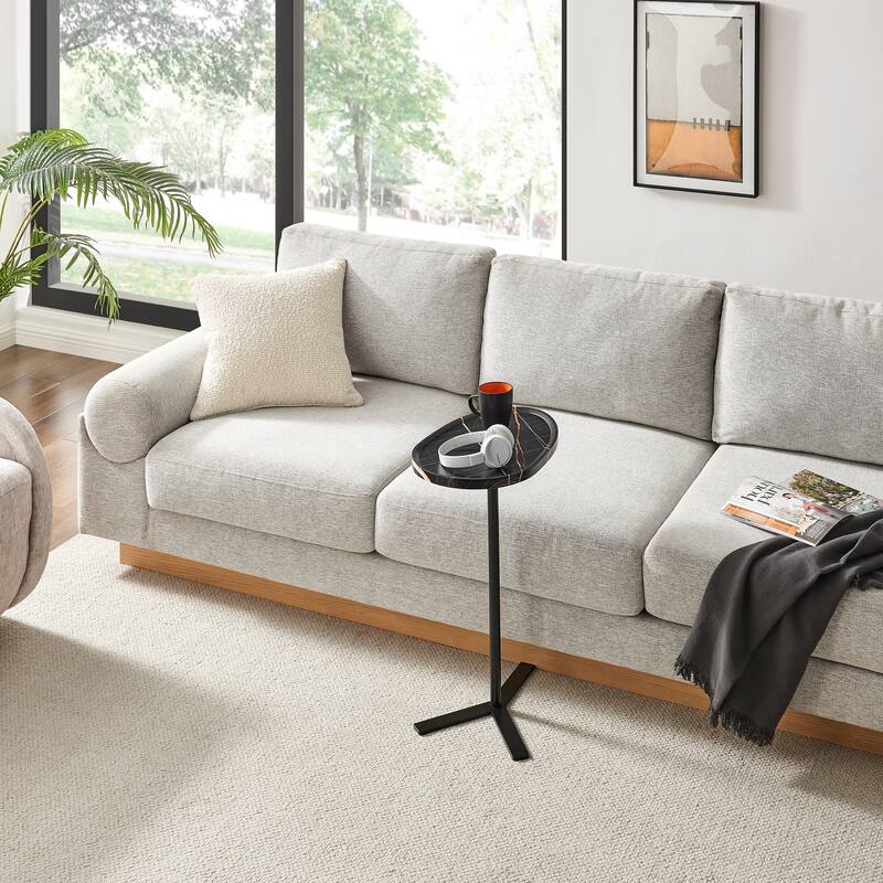 Carter Oval Teardrop Modern Raised Lip Edge Couch-Side Accent C-Table with Crossed Y-Shape Metal Pedestal Leg