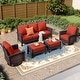 preview thumbnail 51 of 99, MAISON ARTS Extra-Large Patio Wicker Sofa Conversation Set with Coffee Table, Oversize Seat with 5.5'' Thick Padded Cushion 5 Seats + 2 Ottoman - Red