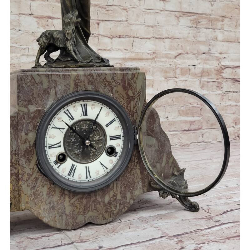 Figurative Bronze Marble French Clock Art Deco Sculpture Antique Reproduction Moreau