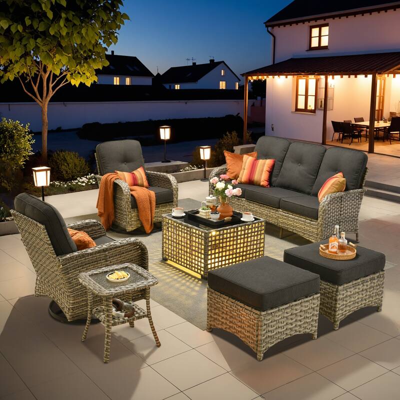 OVIOS 7-piece Patio Wicker Conversation Furniture Set