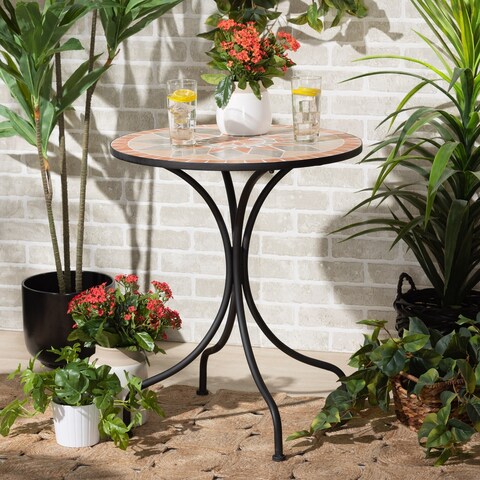 Talise Modern Colored Ceramic Tile & Black Metal Outdoor Dining Table
