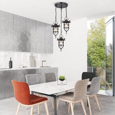 3-Light Black and Brown Finish Chandelier - N/A